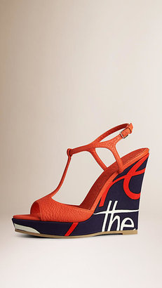 Burberry Leather And Typographic Print Platform Wedges
