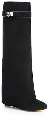 Givenchy Suede Knee-High Wedge Boots