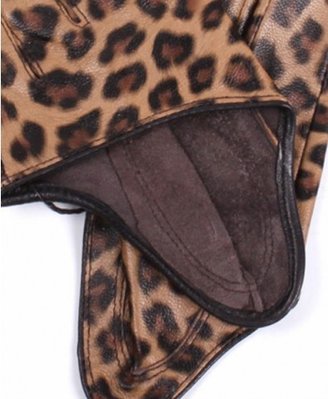 ChicNova Leather Half Palm Gloves with Leopard Details