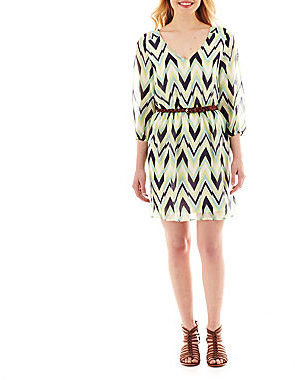 Amy Byer Byer California by & by 3/4-Sleeve Belted Print Dress