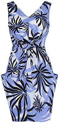 Closet Palm Print Tie Back Dress, Pale Blue