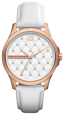 Armani Exchange AX5205 Women's Crystal Quilted Dial Leather Strap Watch, White