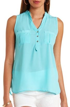 Charlotte Russe Sleeveless Button-Up Top