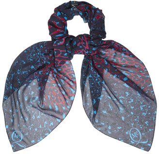 McQ New Animal blue and pink silk scarf