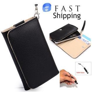 LG Electronics kroo Splendor / Venice Mobile Phone Wallet Black Clutch Carrying Cover Case Pouch with Bonus Mini Stylus Pen + EnvyDeal Velcro C