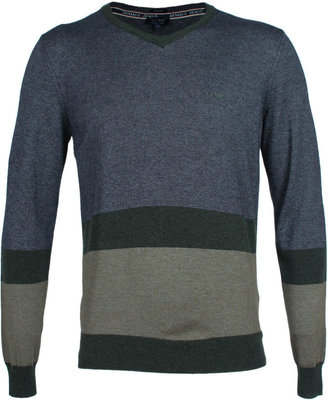 Armani Jeans Grey & Green V-Neck Sweater