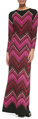 Melissa Masse Long-Sleeve Chevron-Print Maxi Dress, Women's