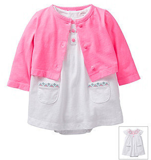 Carter's Baby Girls' White/Pink Two-Piece Embroidered Dress Set