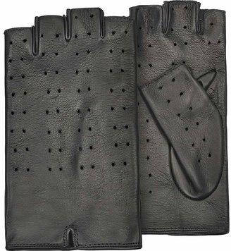 Forzieri Women's Black Perforated Fingerless Leather Gloves