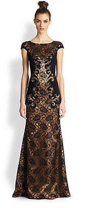 Theia Baroque Lace & Crepe Gown