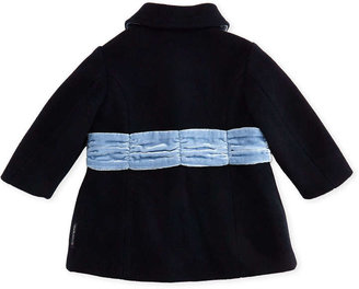 Armani Junior Felted Wool Dress Coat with Velvet Bow, True Blue, 3-24 Months