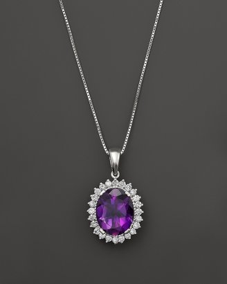 Bloomingdale's Amethyst and Diamond Oval Necklace in 14K White Gold, 16