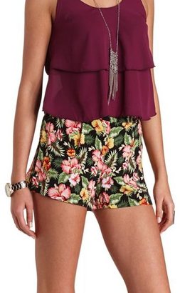 Charlotte Russe Pleated Floral Print High-Waisted Shorts
