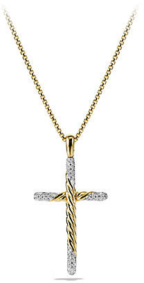 David Yurman Willow Cross with Diamonds in Gold on Chain