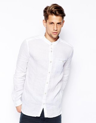 Esprit Linen Shirt With Grandad Collar - White