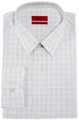 Alfani RED Fitted Navy Framed Tan Check Performance Dress Shirt