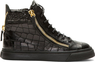 Giuseppe Zanotti Black Croc-Embossed Leather London Sneakers