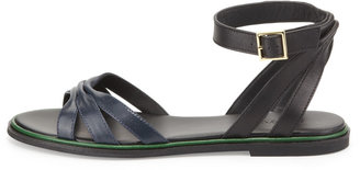 See by Chloe Two-Tone Leather Flat Sandal, Black/Navy