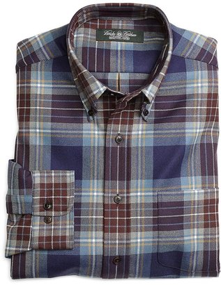 Brooks Brothers Country Club Regular Fit Navy Plaid Saxxon® Wool Sport Shirt