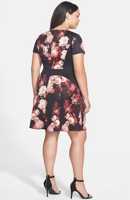 Adrianna Papell Print Block Scuba Knit Fit & Flare Dress (Plus Size)