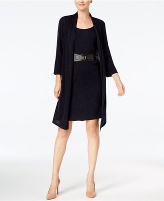 Connected Dress, Three-Quarter-Sleeve Belted Layered-Look Sweater
