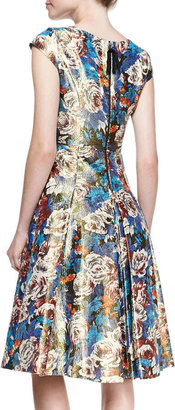 Tracy Reese Cap-Sleeve Floral Metallic Dress