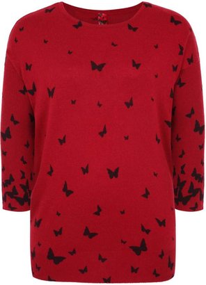 Yours Clothing Red And Black Butterfly Print Jumper With Long Sleeves