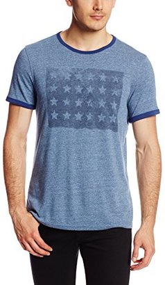 John Varvatos Men's Relief Rectangle Of Stars Ringer Crew Neck Graphic T- Shirt