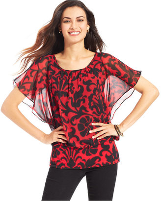Style&Co. Flutter-Sleeve Printed Banded Top