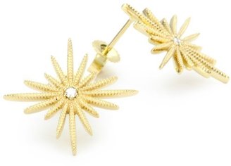 Mizuki 14k Gold and Diamond Sunburst Post Earrings