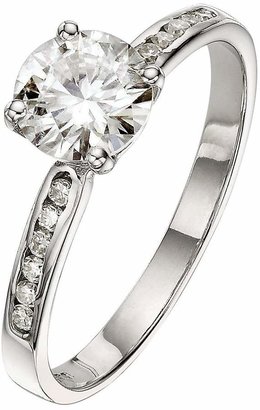 Moissanite 9 Carat White Gold 1.10pt Equivalent Solitaire Ring With Set Shoulders