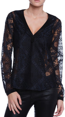 Twelfth St. By Cynthia Vincent BY CYNTHIA VINCENT V Neck Lace Blouse