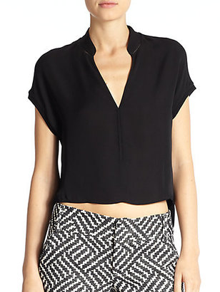 Alice + Olivia Cropped-Front Silk Blouse