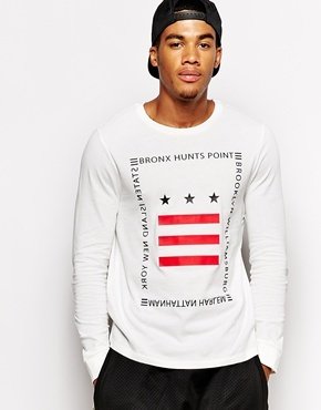 ASOS Long Sleeve T-Shirt With Stars And Stripe Print - offwhite