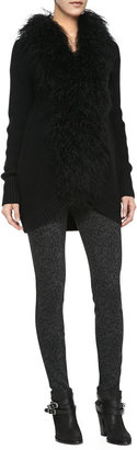 Joie Caralynn Fur-Collar Knit Sweater & Keena Reptile-Print Skinny Pants