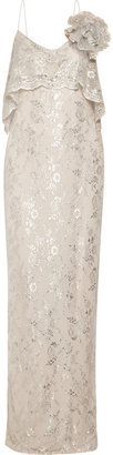 Mikael Aghal Embellished metallic lace gown