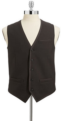 Perry Ellis Button Front Vest with Tonal Trim-BLACK-Medium