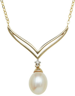 Lord & Taylor 14Kt. Yellow Gold & Fresh Water Pearl Necklace with Diamond Accent