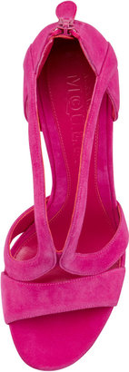 Alexander McQueen Armadillo Low-Heel Double-Arched Suede Sandal, Pink