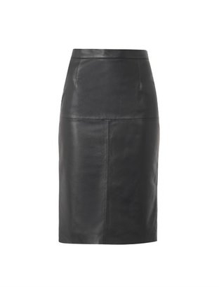 Freda Navy leather pencil skirt