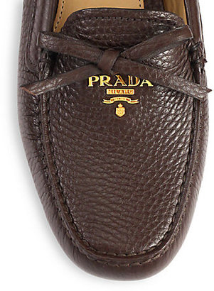 Prada Bow Leather Driver Loafers