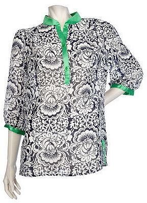 Susan Graver Printed 3/4 Sleeve Blouse with Contrast Trim