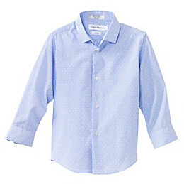 Calvin Klein Boys' 4-20 Light Blue Long Sleeve Crosshatch Woven Shirt