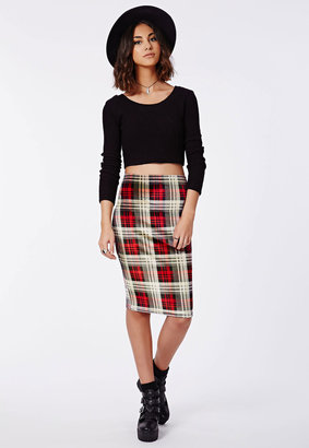 Missguided Checked Velvet Midi Skirt