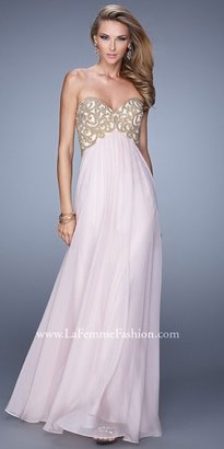 La Femme Pearl-Embellished Empire Waist Prom Dress