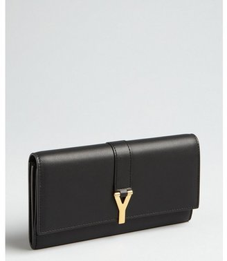 Saint Laurent black leather y-buckle strapped continental wallet