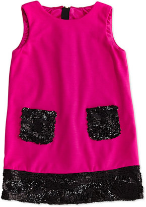 Milly Minis Sequin Trimmed Shift Dress, Pink/Black