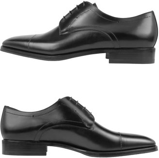 Moreschi Black Leather Cap-Toe Derby Shoes