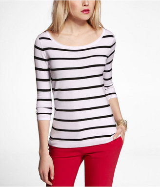 Express Striped Ruched Sleeve Fine Gauge Sweater