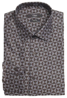 Z Zegna 2264 Z Zegna grey and black checkered print cotton blend spread collar shirt